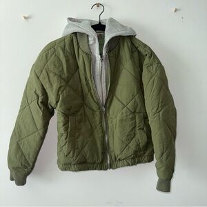 Blank NYC Kids Quilted Olive Green Hooded Jacket